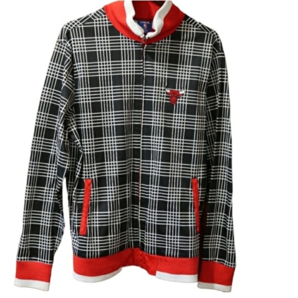 UNK NBA Blue Label Window Pane Plaid Full Zip Track Jacket Red & Black Chicago